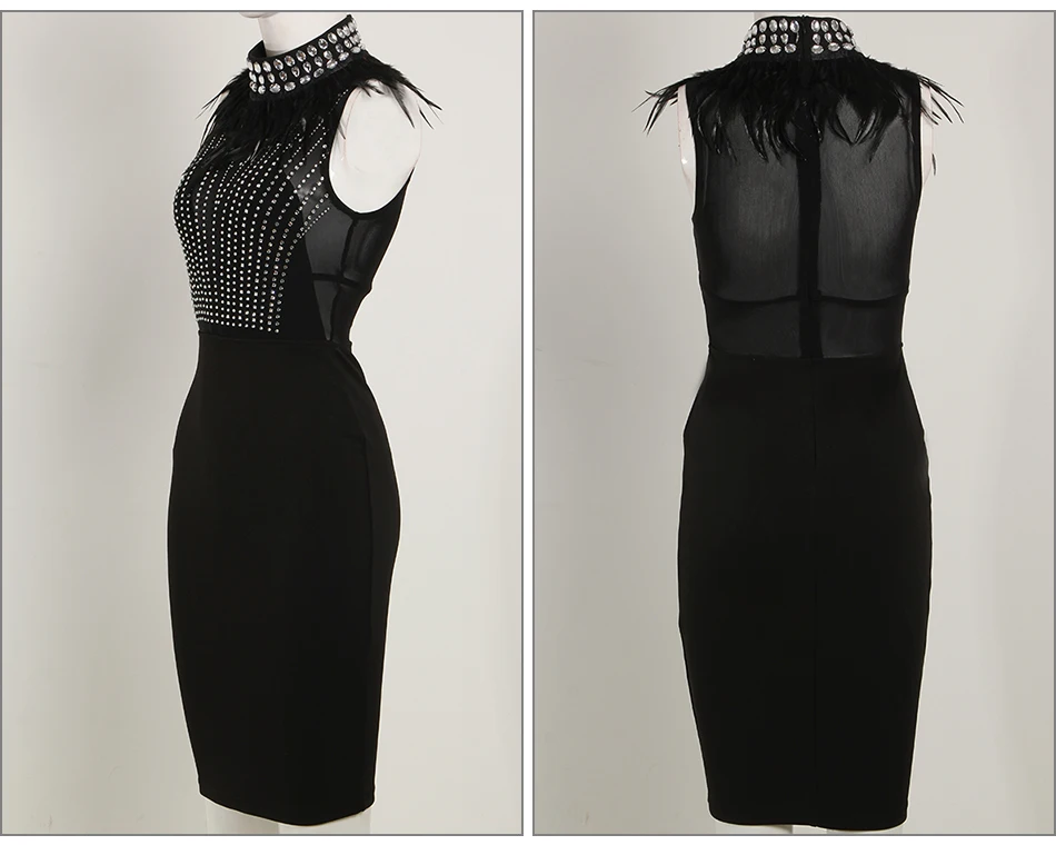 Новые летние Для женщин модные, пикантные эластичные Хлопковое платье Bodycon перспектива черное платье без рукавов с принтом кожаные бусины Клубные вечерние платья