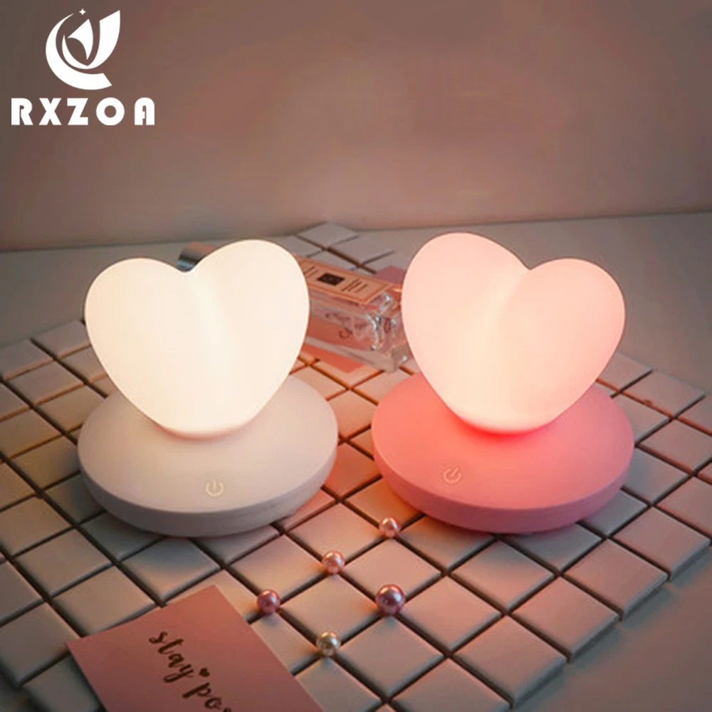 USB rechargeable silicone night light cute heart-shaped romantic eye protection for kids children bedroom bedside table lamp | Лампы и