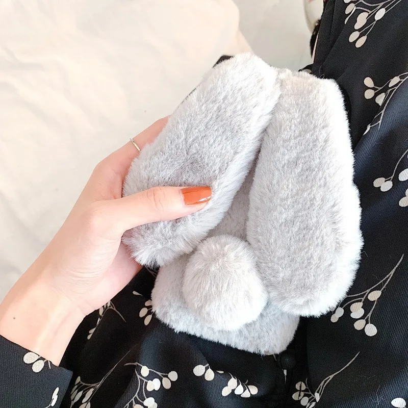 Winter Warm Cute Rabbit Case For Huawei P20 P30 Pro P8 P9 Lite Chrismas Gift Plush Fur Soft Silicon Phone Case For Mate 20 Pro