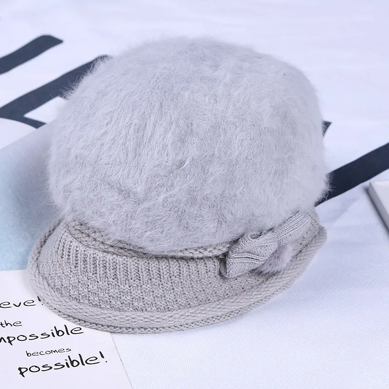 Шапка из кроличьего меха с бантом Осень-зима | Аксессуары для одежды