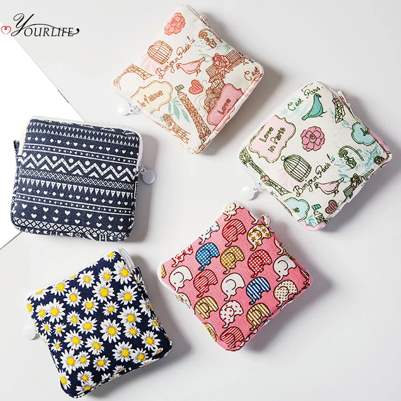 

OYOURLIFE Cute Cartoon Sanitary Pad Pouches Portable Dust-proof Tampon Storage Bag Makeup Lipstick Key Coin Zipper Bag Organizer