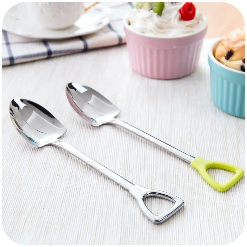 Stainless Steel Scoop Shovel Shape Spoon Long Handle Creative Spade Rice Domestic Tableware Coffee |