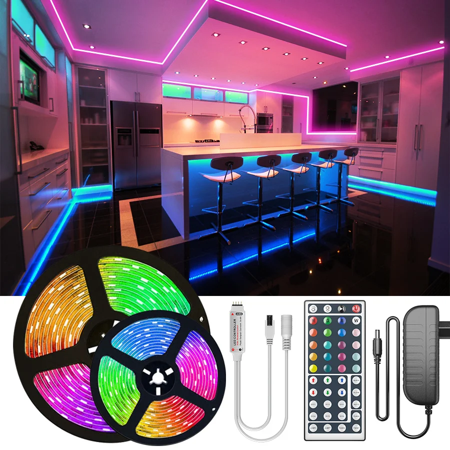 

30M 25M RGB LED Strip Light 2835 10M 5M LED Lights SMD 5050 rgb Leds tape diode ribbon Flexible Wateproof Control DC12V Adapter