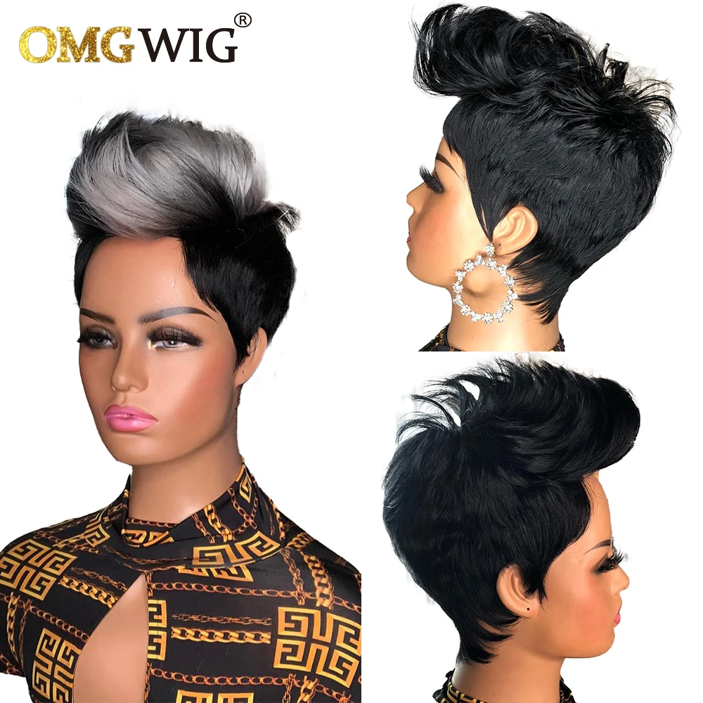 Оптовая продажа Короткие парики Piexie с эффектом омбре серые цветные бразильские