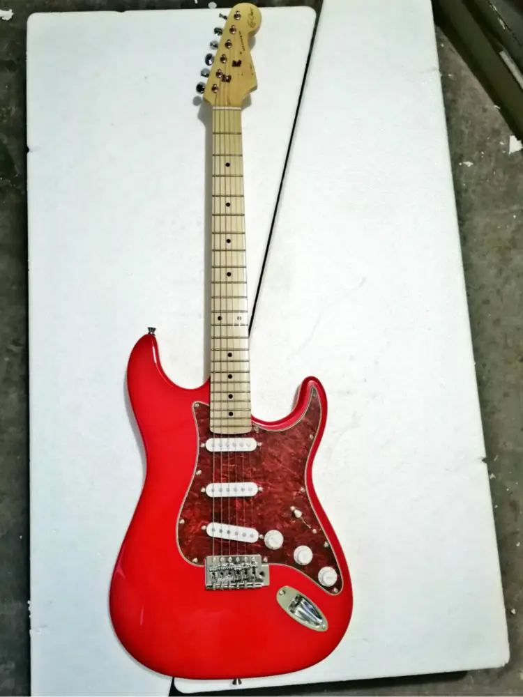 Высококачественная стандартная красная однотонная электронная гитара с грифом