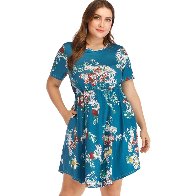 

Женское пляжное платье с принтом, Повседневное платье большого размера с круглым вырезом и большими свободными карманами, весна-лето 2021