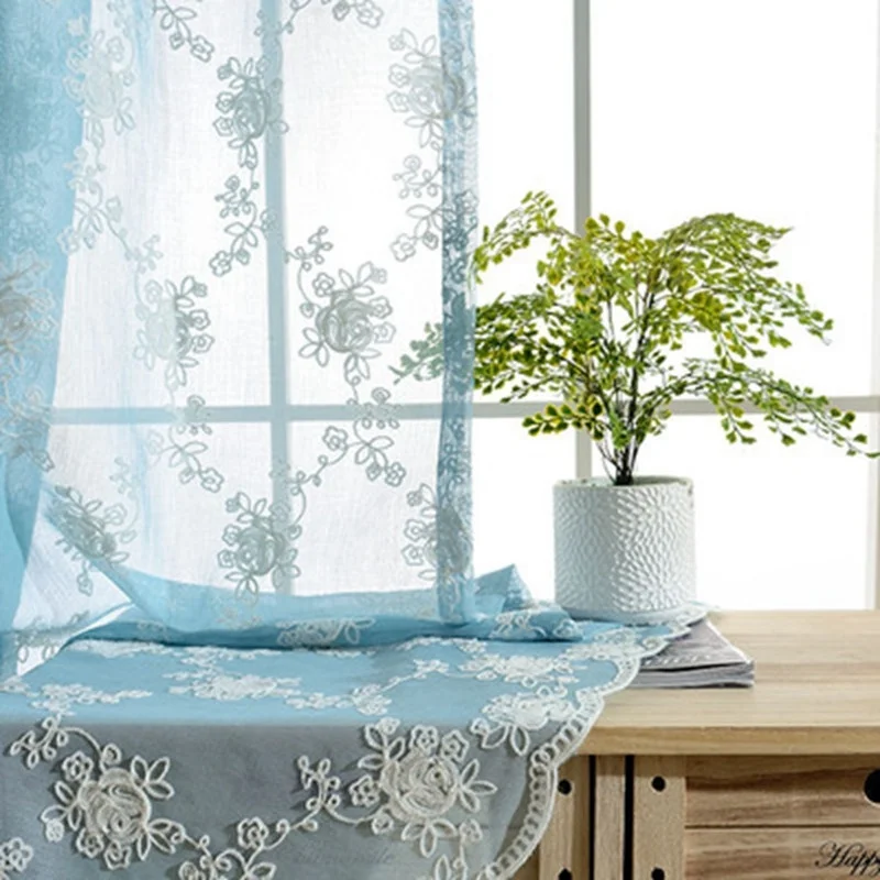 Pattern 01 Blue Синяя вышитая занавеска, Белый Цветочный Тюль, розовая кружевная модная оконная занавеска s для гостиной, декоративная занавеска для салона WP006* 5-30 - Цвет: Pattern 01 Blue