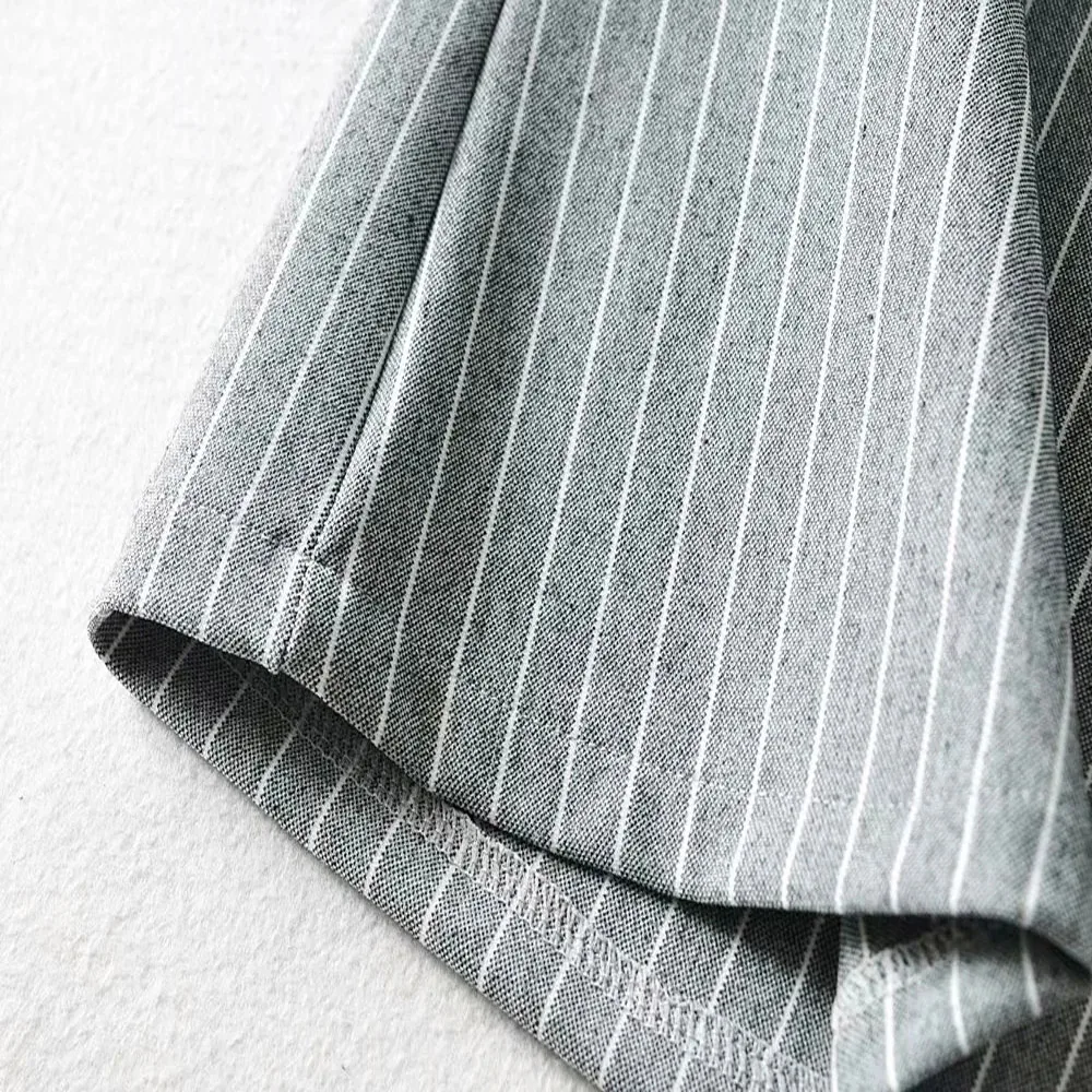 

2021 Summer New Fashion High Waist A-line Mini Skirts With Pin Womens Korean Gray Striped Suit Skirts Streetwear Mujer Faldas