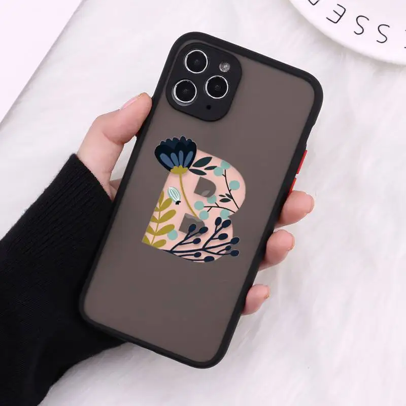 

Phone Case For iPhone 12 11 Mini Pro XR XS Max 7 8 Plus X Custom 26 letter flower Matte transparent Cover
