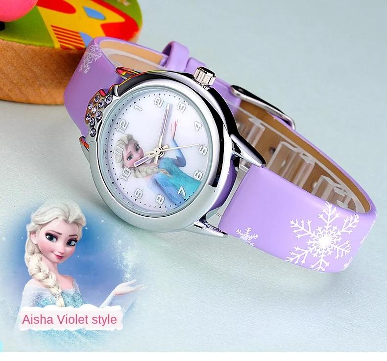 Часы Эльзы для девочек часы принцессы на кожаном ремешке милые детские