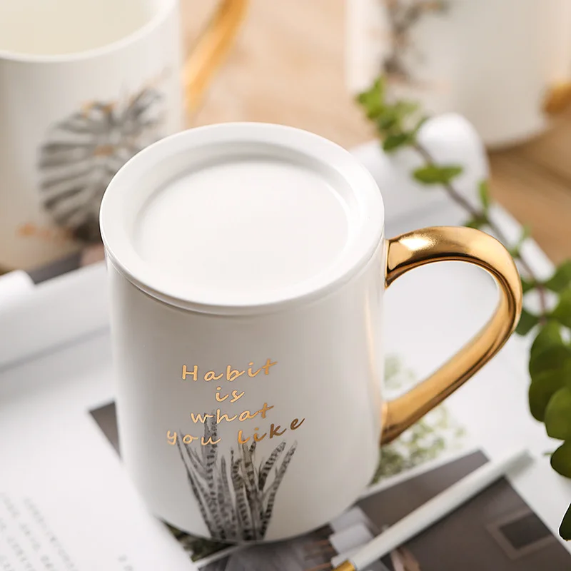 Современная роскошная Большая Керамическая кофейная кружка с золотой росписью