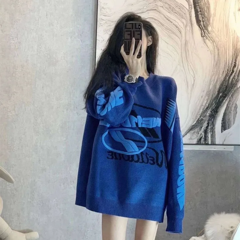 Женский вязаный свитер в стиле Харадзюку повседневный пуловер свободного покроя