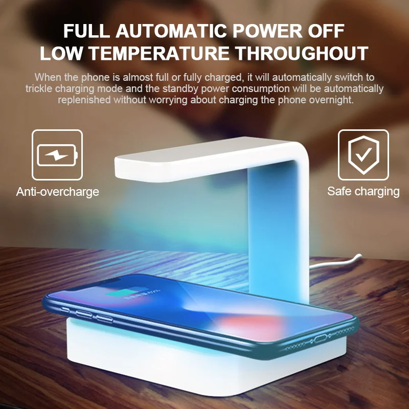 

Qi Wireless Charger For iPhone X Samsung S20 S10 Phone Disinfection Lamp 2 in 1 UV Sterilizer 10W Fast Charging Wireless Charger