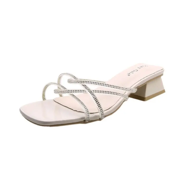 

Transparent Slippers Summer Women's Shoes Pantofle Square heel Luxury Slides Med Jelly Flip Flops 2021 Block Designer Glitter Ho