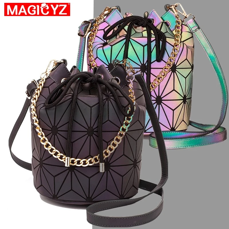 

Brand design Women shoulder bag Female Laser Luminous Crossbody Bags For Women 2021 Bucket Bag Drawstring holographic Women sac