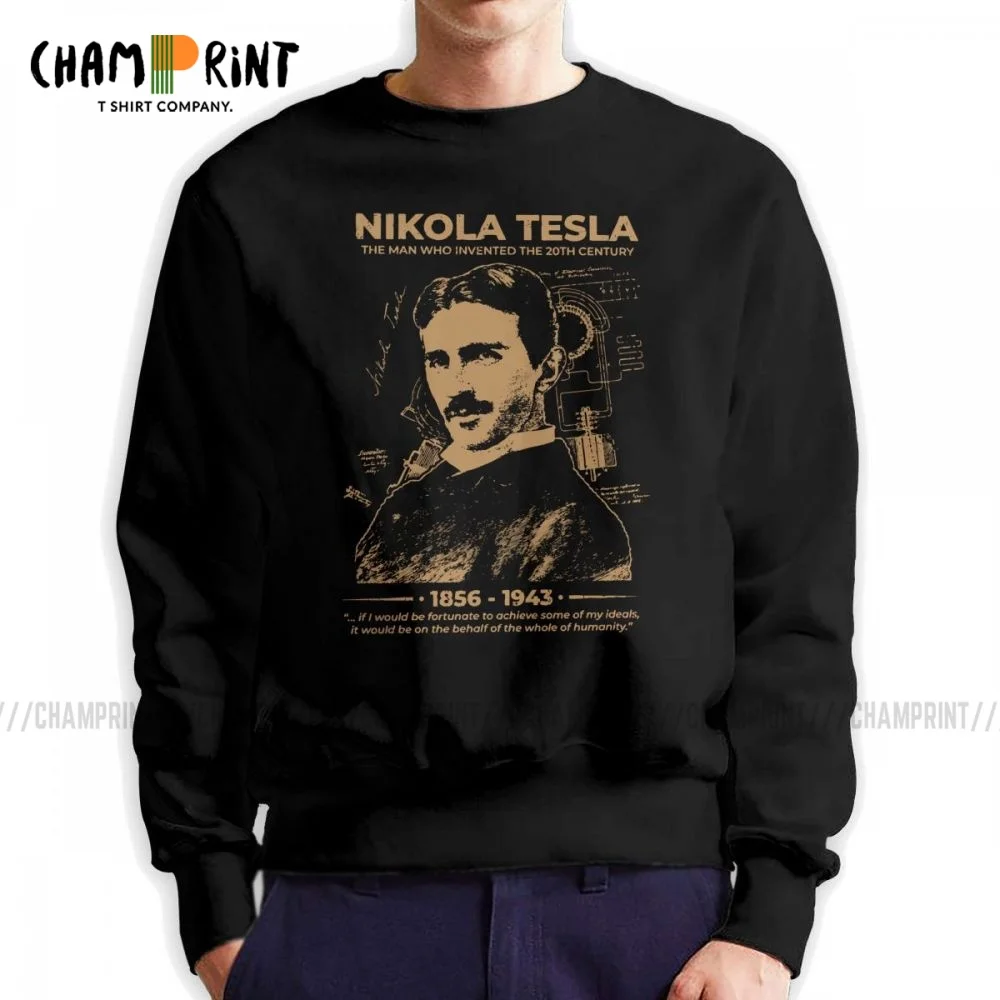 

Hipster Nikola Tesla Men's Pullover Sweatshirt Electricity Science Physicist Energy Geek Nerd Crewneck Apparel Printed Hoodies