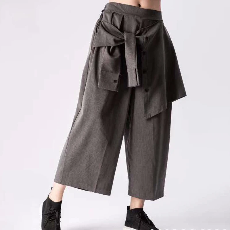

CHICEVER Patchwork Irregular Wide Leg Pant For Women High Waist Pocket Loose Oversized Female Trouser 2020 Summer Fashion New