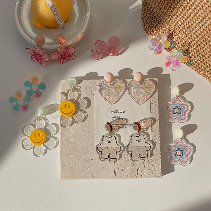 

2021 Funny Sweet Little Flower Drop Earrings Trendy Simple Colorful Heart Cherry Acrylic Resin Female Party Jewelry Gifts