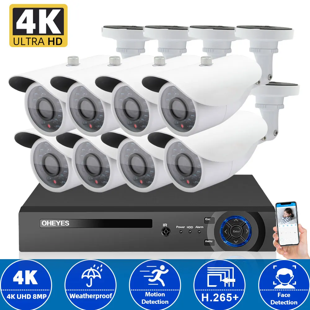 

4K Ultra HD CCTV IP DVR Home Security Camera System Kit 4K 8CH DVR Kit Outdoor Bullet Video Surveillance AHD Camera System Set