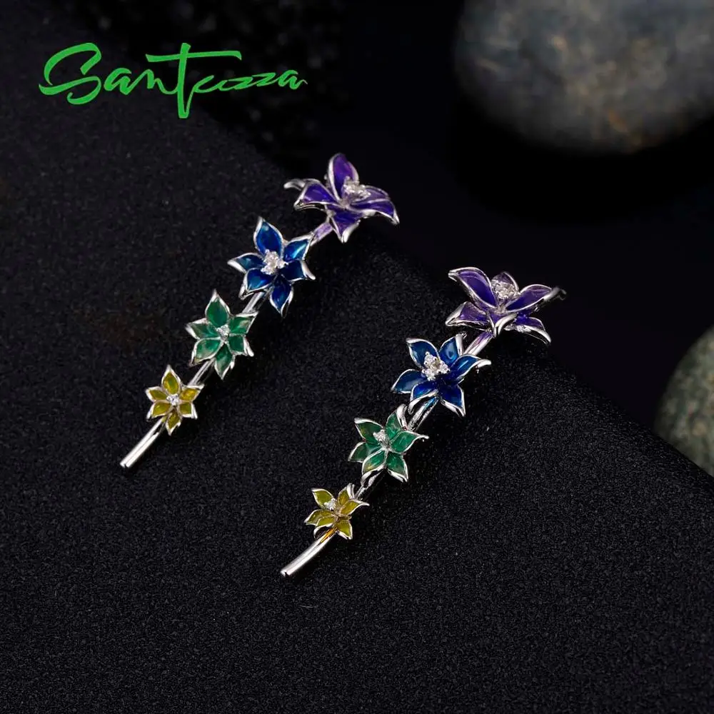 

SANTUZZA Silver Earrings For Girl 925 Sterling Silver For Women High Quality Colorful Enamel Flower Earrings Fashion Jewelry