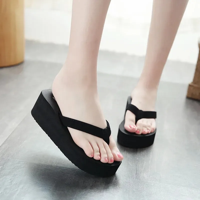 

2021 Fashion Women Slippers Summer Outdoor Flip Flop High Heels Casual Black Non-Slip Home Sandals Chaussure Femme