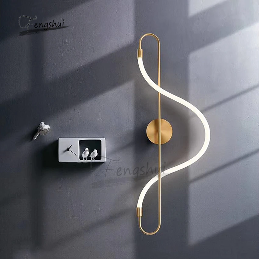 

Modern Luxury LED Wall Lamp Creative Long Musical Note Bedside Lamp Decor Living Room Background Wall Aisle Wall Light Fixture