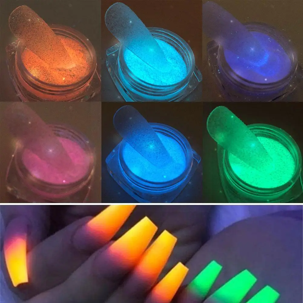 1Box Reflective Nail Glitter Powder Shiny Dust Glow Sparkling For Bar In Decorations Pigment Fluorescent Nail Disco Dark Ar L6X9