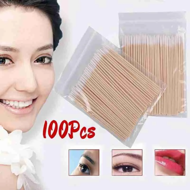 

100pcs Disposable Pointed Tampon Stick Ltra-small Cotton Swab Lint Free Micro Brushes Wood Cotton Buds Swabs Eyelash Extension