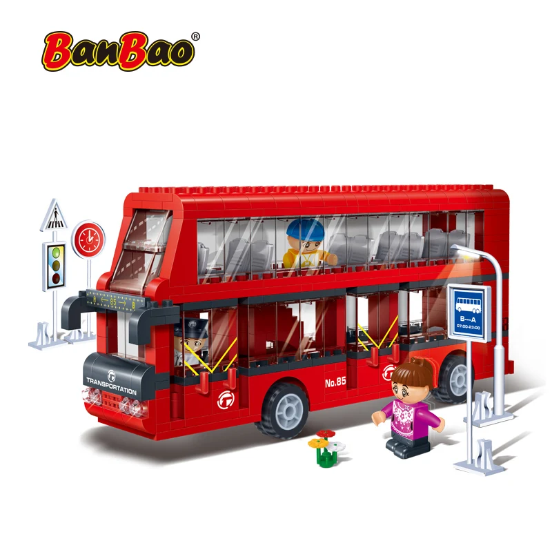 

BanBao DIY city series technic Bus Models double decker bus Toys sightseeing Bricks for Children Friend Boy Building Blocks 8769