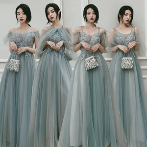 Bridesmaids Dress Illusion Embroidery Sequined Beading V-Neck Floor-Length Off The Shoulder A-Line Women Wedding Party Gown E276 Bridesmaids Dress Illusion Embroidery Sequined Beading V-Neck Floor-Length Off The Shoulder A-Line Women Wedding Party Gown E276