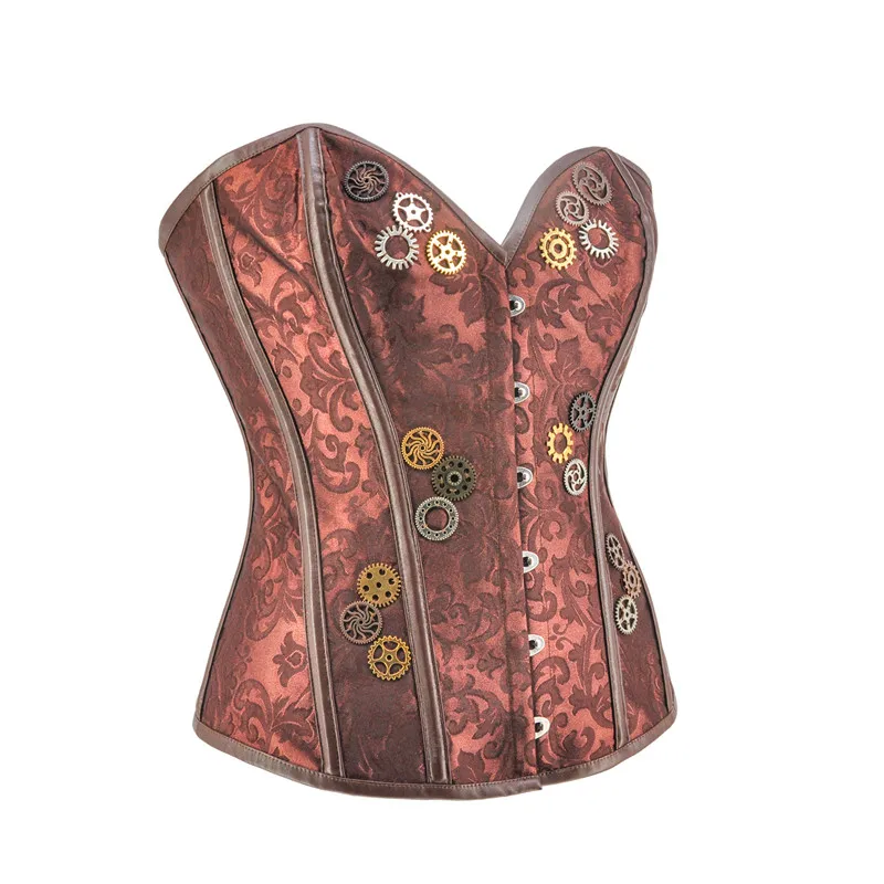 Женское Бюстье в стиле стимпанк Корсет Топ коричневый жаккард с зубчатой