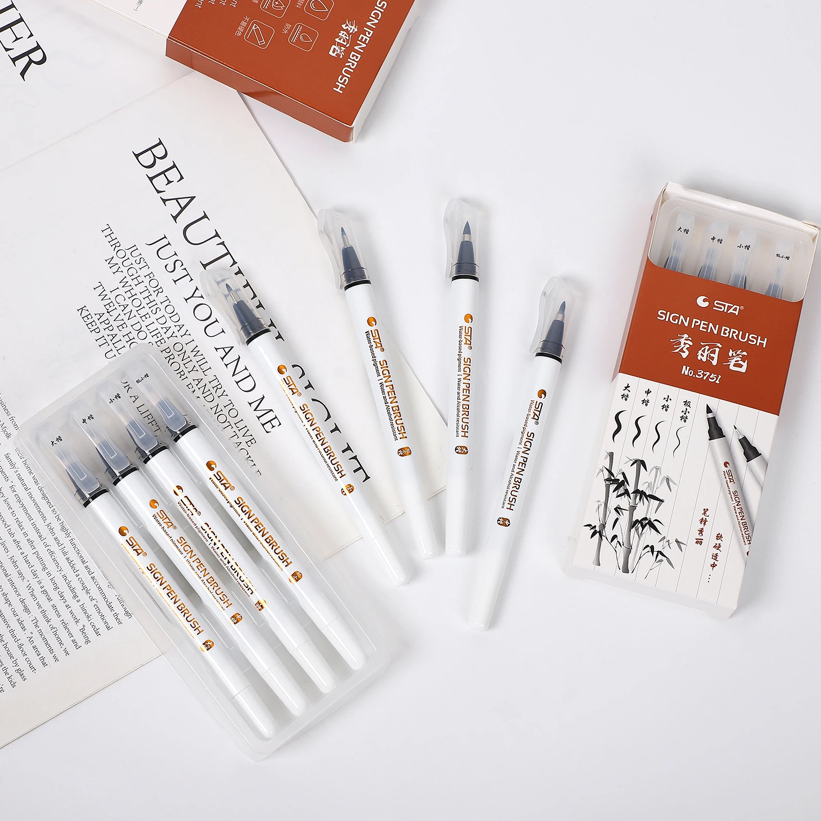 

4 Pcs/Set Waterproof Soft Tip Markers Pen DIY Journal Art Painting Marker Pen Student Sketch Creation Watercolor Pen Stationery