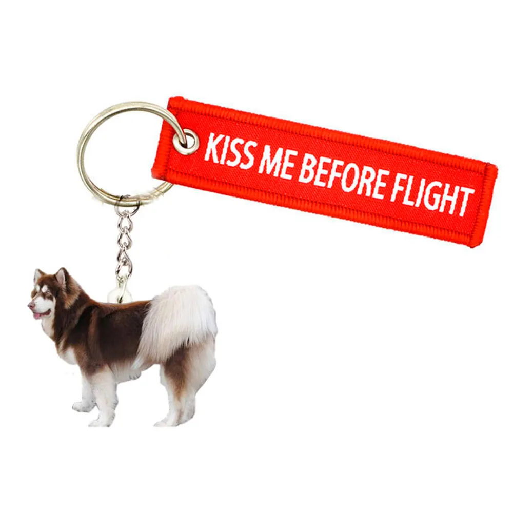 

KeyChain KISS ME BEFORE FLIGHT CREW Embroidered Keychains Aviation Gift Women Acrylic Alaskan Malamute Dog Keyring Bag Charm