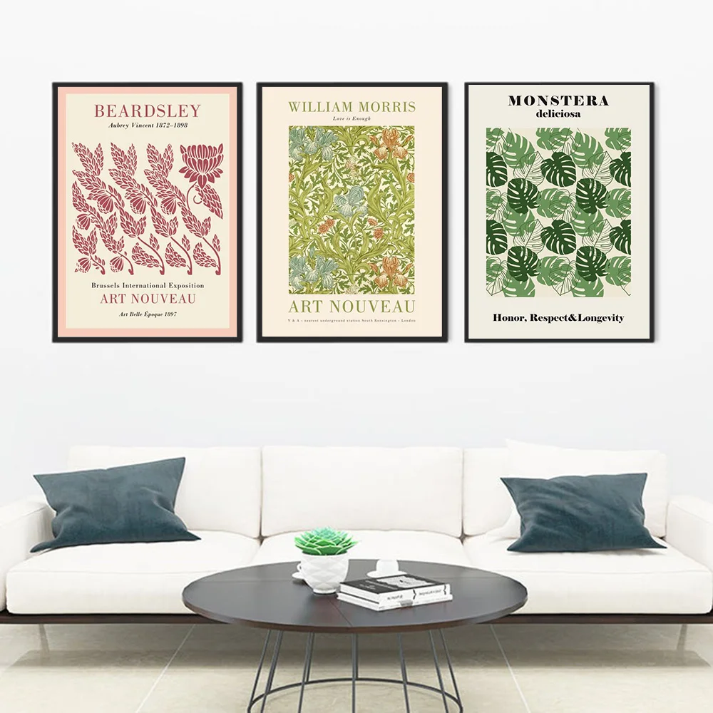 

Abstract Flower Style Canvas Exhibition Wall Art Minimalist Print Painting Nordic Green Monstera Poster for Living Room Decor