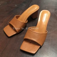 2021 new brand women slipper square high heel slip on flip flop elegant summer outdoor sandal women slides sandal plus size 41