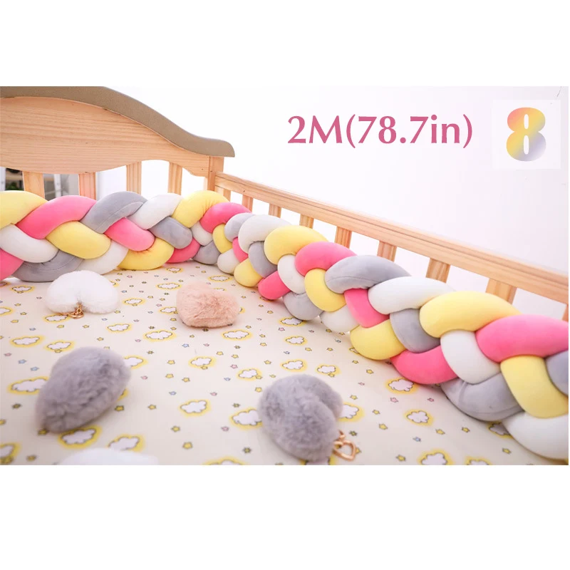 8 2m Baby Shining 4 Strands Newborn Crib Bumper 2M/3M Infant Bed Protector Room Decor 17CM(6.7in) Height Pure Weaving Plush Knot - Цвет: 8 2m