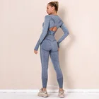 Костюм для фитнеса бесшовный из двух предметов, леггинсы компрессионные с длинным рукавом