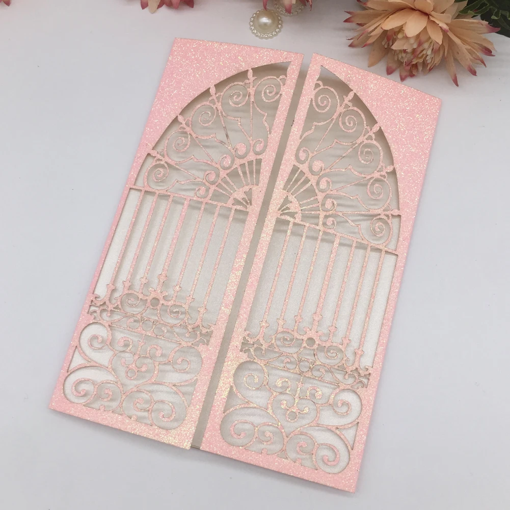 

30pcs Blue Gold Silver Pearl Paper Laser Cut Wedding Invitations Card Custom Printable Can Have Envelope Wedding Decoration