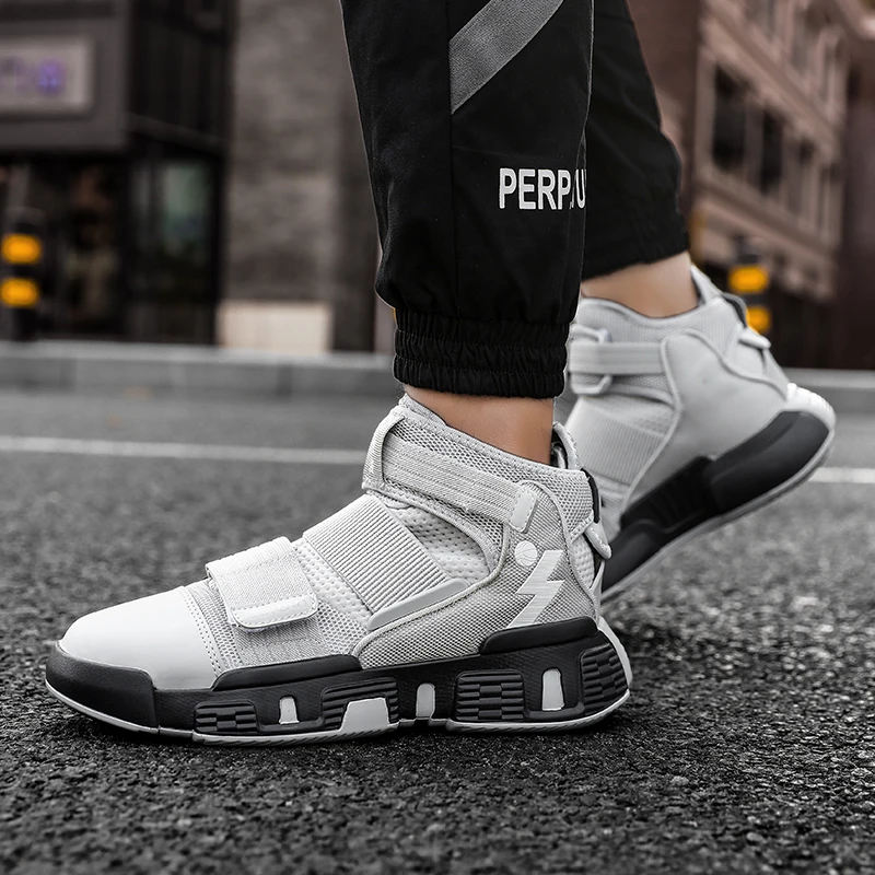 

SONECHOKI Casual High Walking Shoes Men Breathable Mesh Vamp with Velcro Chunky Sneakers Outdoor Hard-Wearing Trainer Lace-up