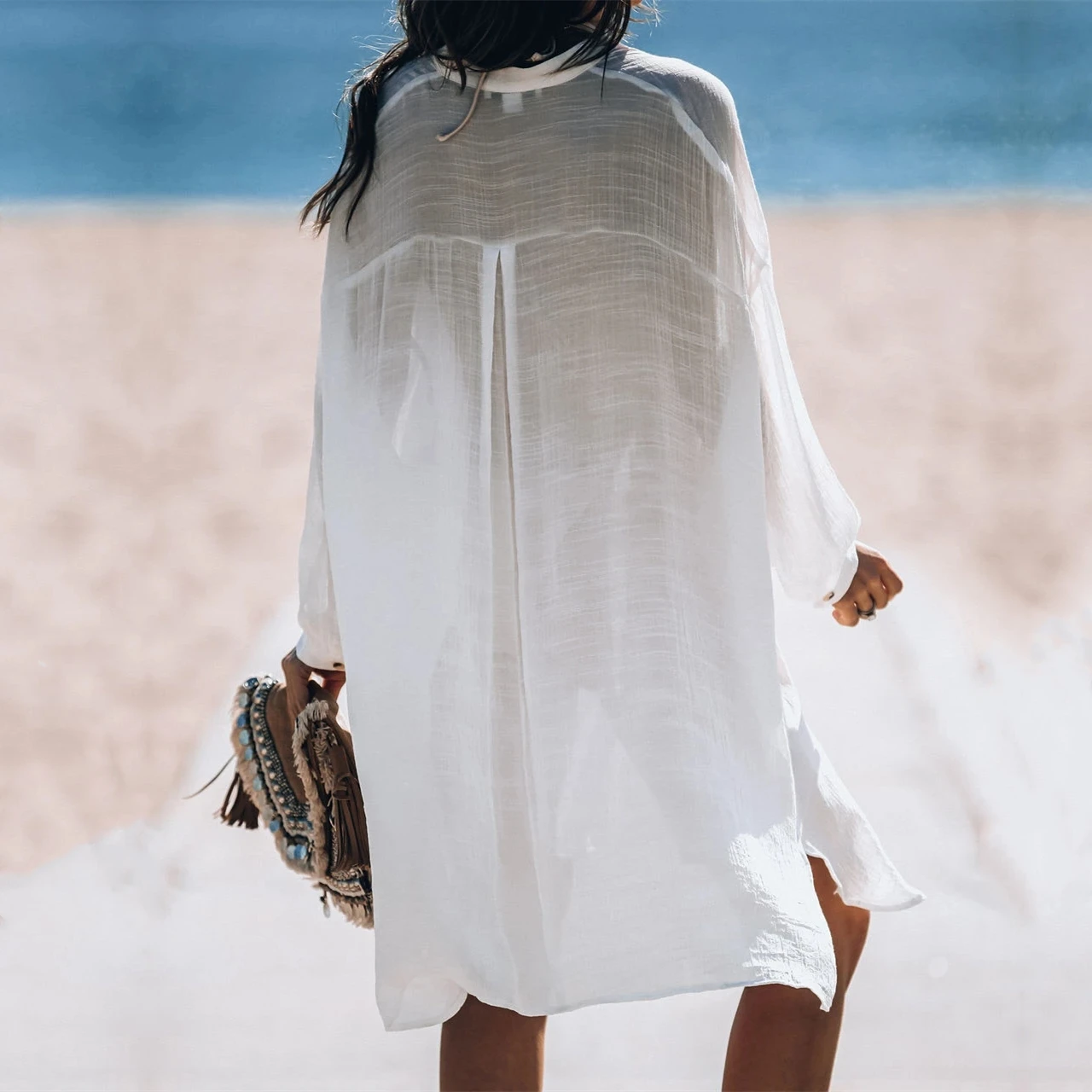 2022 накидки на бикини белая хлопковая туника женская пляжная одежда большого