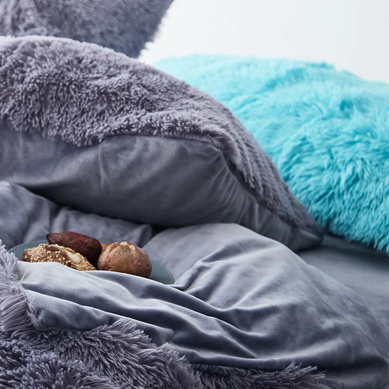 Плотный пододеяльник из овечьей шерсти кораллового бархата однотонный зимний