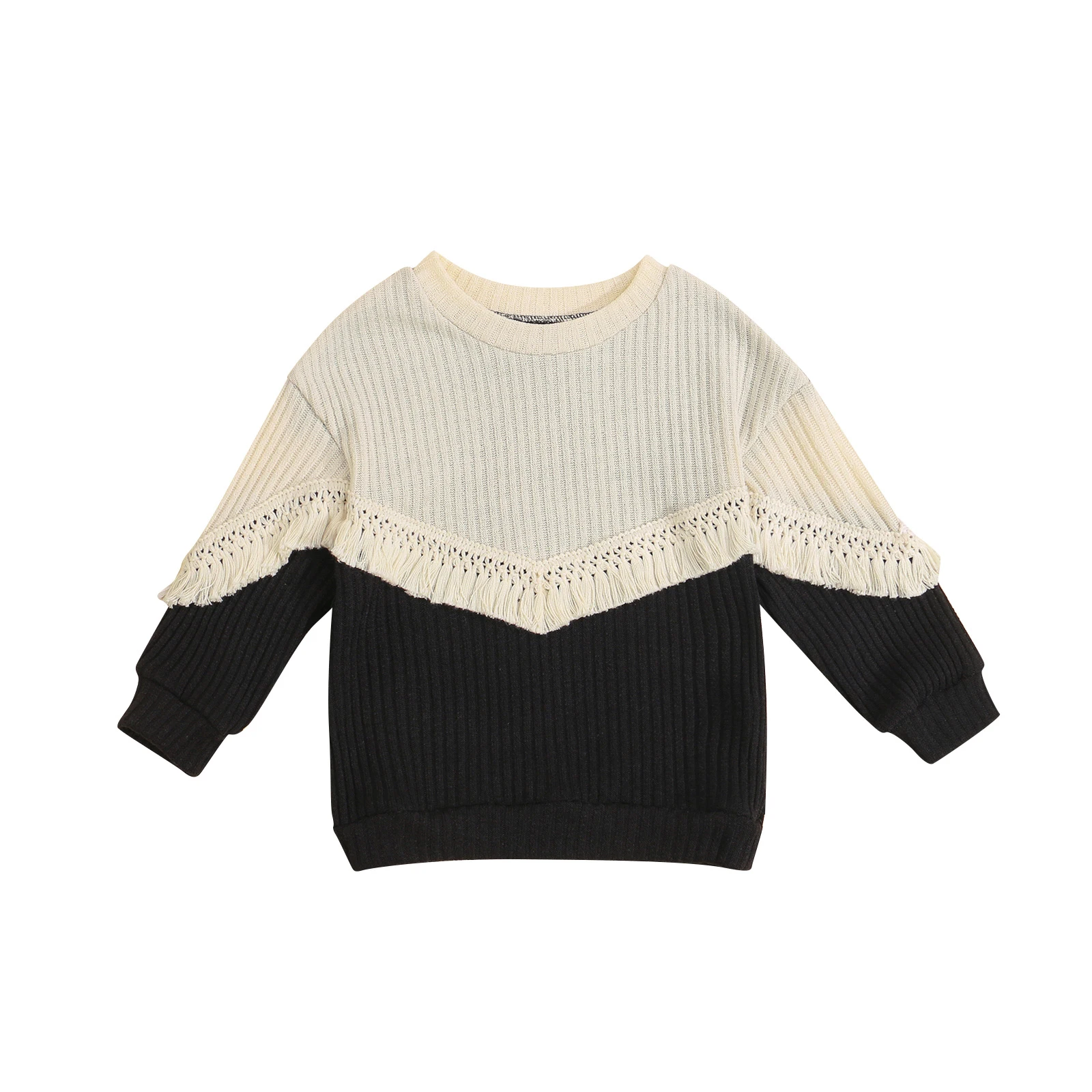 

2021 Autumn Toddler Baby Girls Color Block Sweaters, Cute Long Sleeve Patchwork Crew Neck Knitted Pullovers 3 Colors