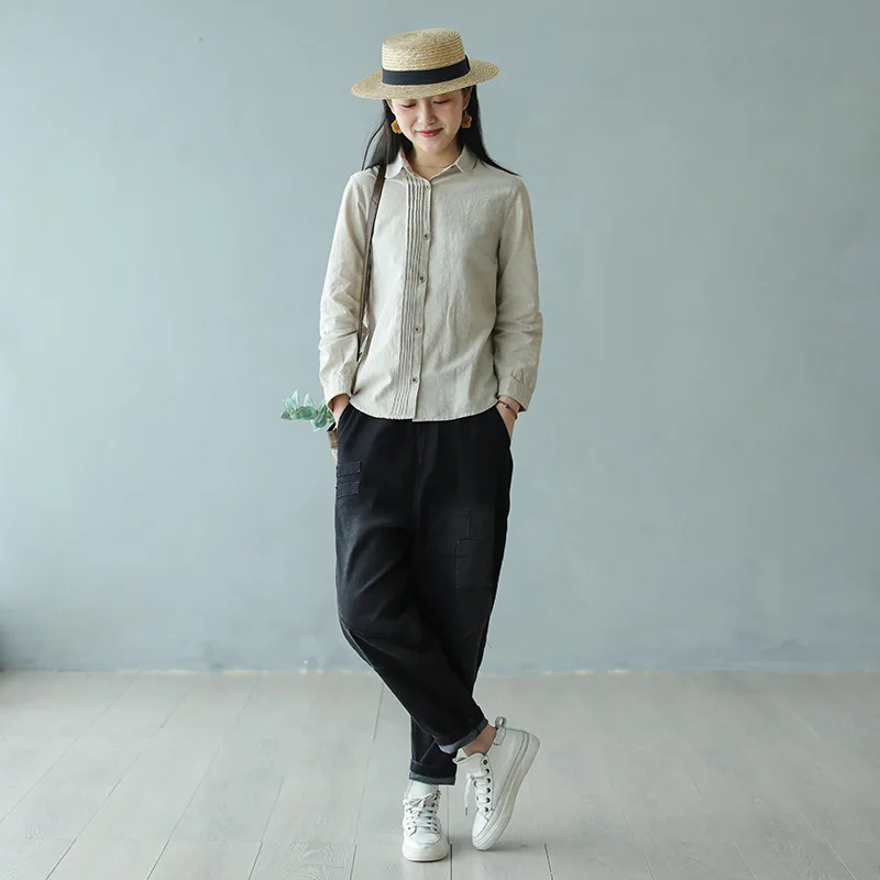 2020 весенние джинсы в стиле ретро женские свободные повседневные джинсовые штаны