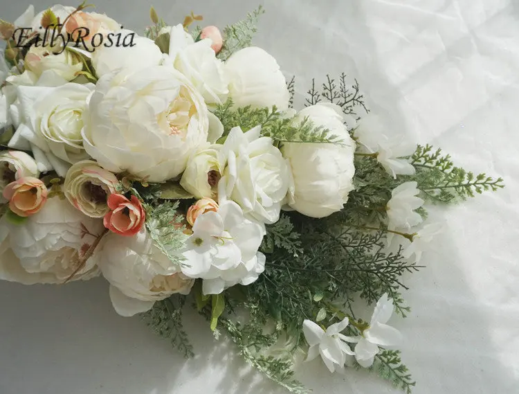 Белый пион свадебный букет каплевидные розы Гортензия зеленые искусственные