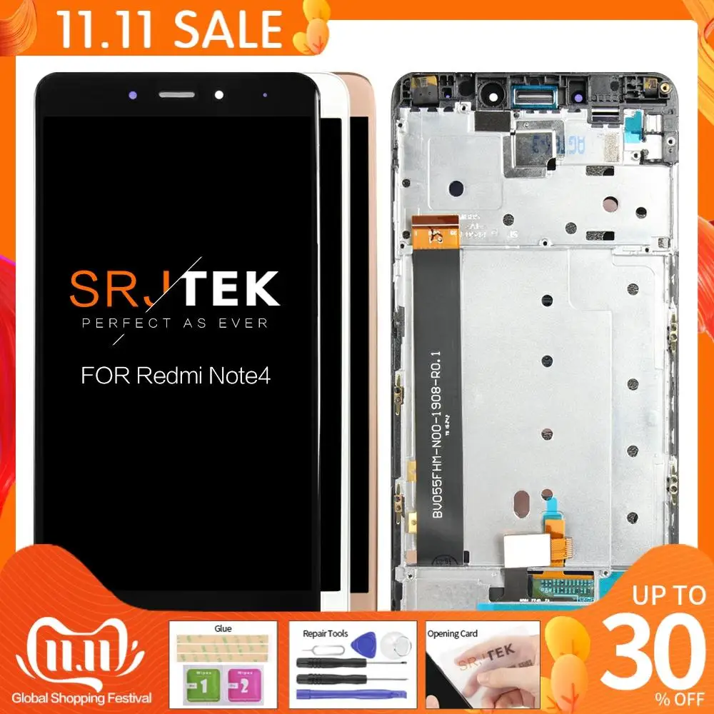 ЖК дисплей MTK Helio X20 для XIAOMI Redmi Note 4 сенсорный экран дигитайзер с рамкой Note4 4G 5 дюйма