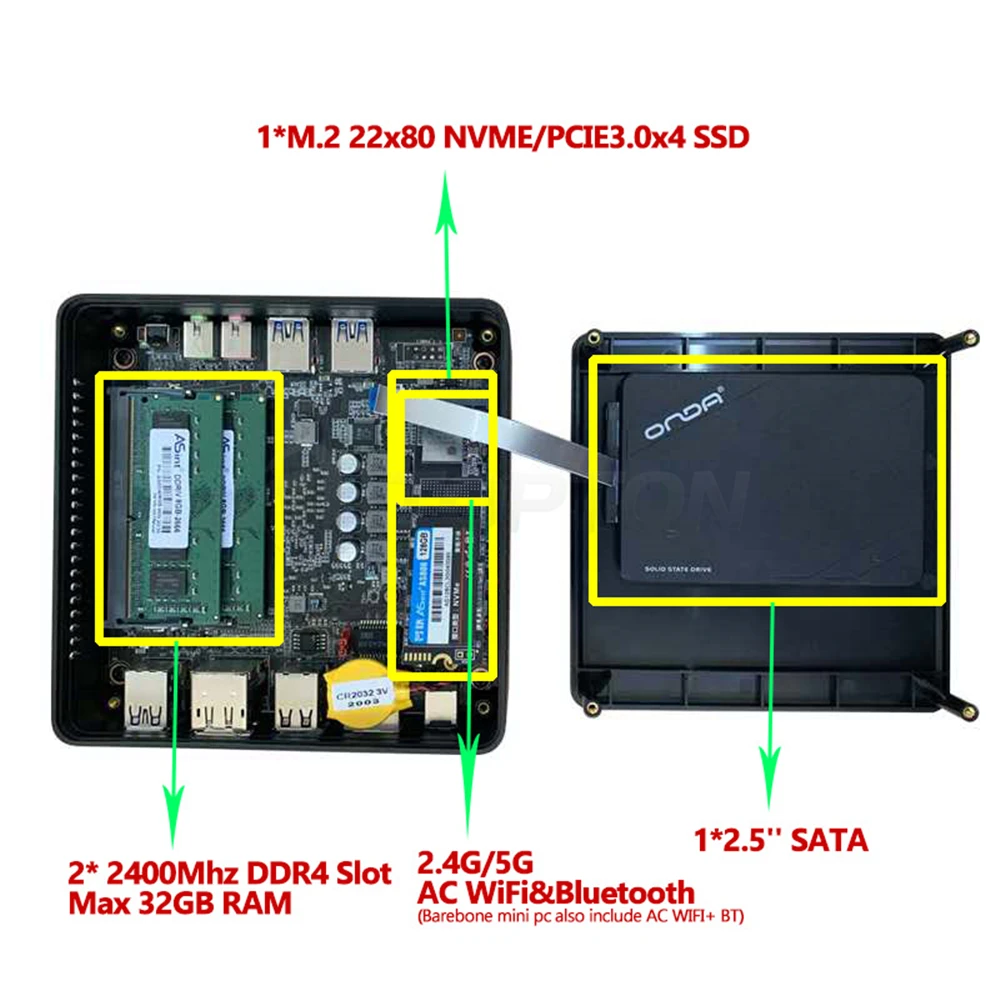 Новый AMD Mini PC Ryzen 7 2700U четырехъядерный процессор Vega 10 Graphic 2 * DDR4 M.2 NVME Настольный