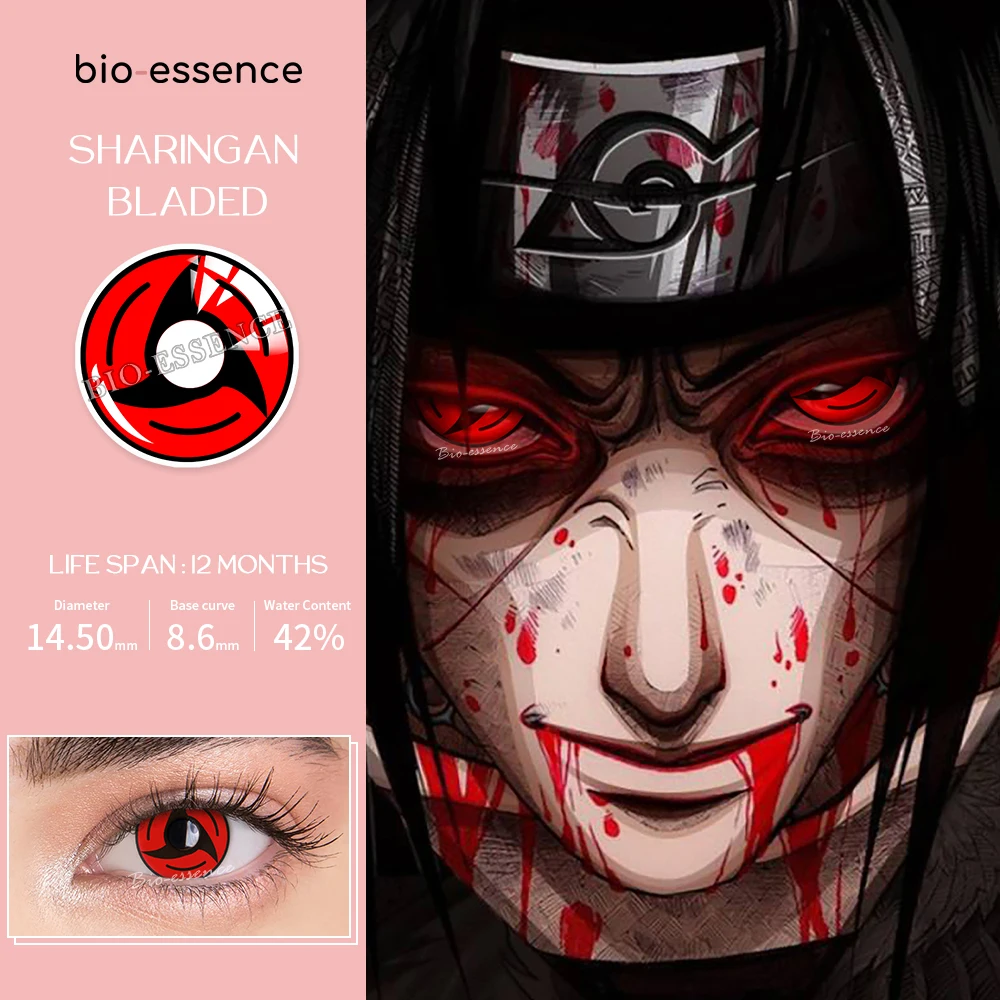 Линзы Mangekyou Шаринган 1 пара био-эссенций аниме косплей Sasuke Red Eyes костюм Учиха