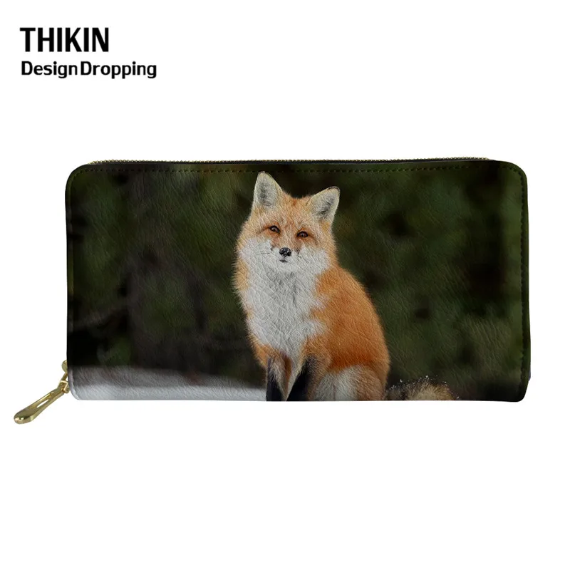 THIKIN 3D лисы печати кошелек из кожзами путешествия кожаный монета для денег
