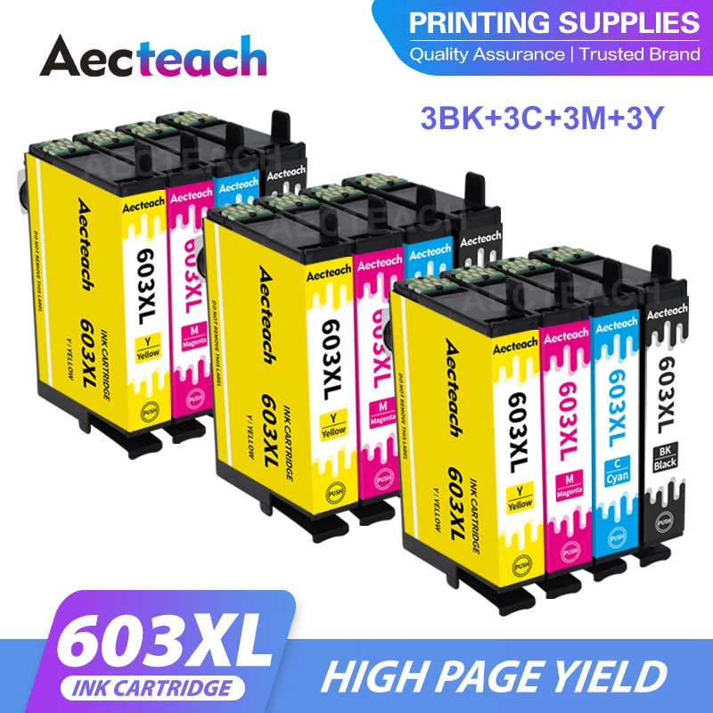 Aecteach new 603xl T603 E603 603 XL Replace For Epson Ink Cartridge for Epson Printer XP2100 XP2105 XP3100 WF-2830 XP4100 XP4105