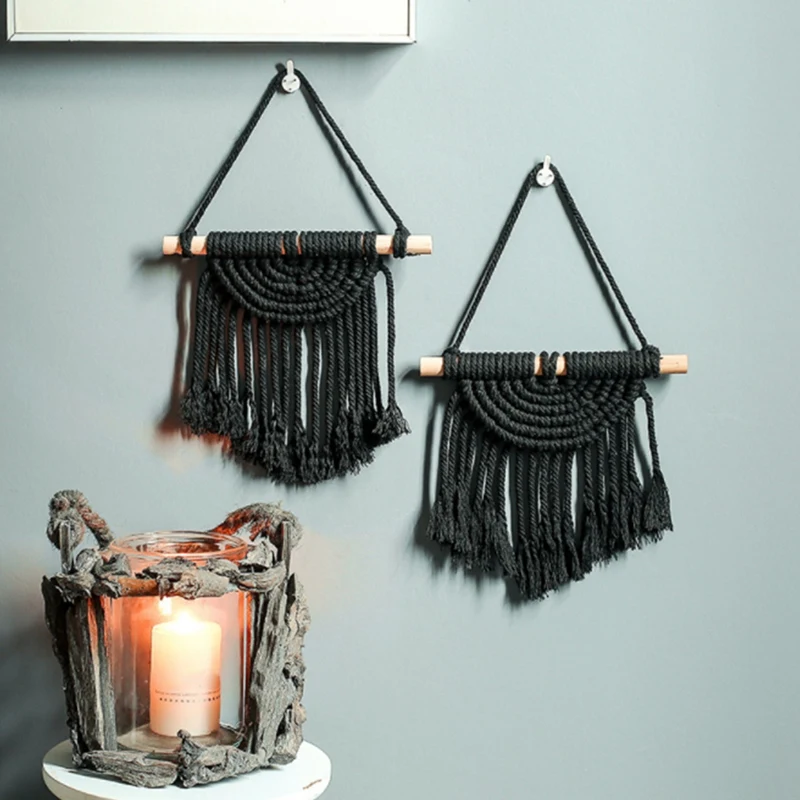 

Wall Hanging Tapestry Cotton Rope Tassel Hand Woven Bohemian Tapestry Geometric Art Beautiful Room Home Decor, 2PCS
